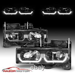 1988-1998 Fit Chevy C/K 1500/2500/3500 GMC LED Tube Black Replacement Headlights