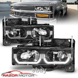 1988-1998 Fit Chevy C/K 1500/2500/3500 GMC LED Tube Black Replacement Headlights