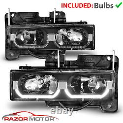 1988-1998 Fit Chevy C/K 1500/2500/3500 GMC LED Tube Black Replacement Headlights