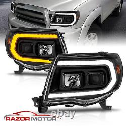 2005-2011 For Toyota Tacoma Black Sequential DRL LED C Switchback Headlights Set