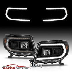 2005-2011 For Toyota Tacoma Black Sequential DRL LED C Switchback Headlights Set