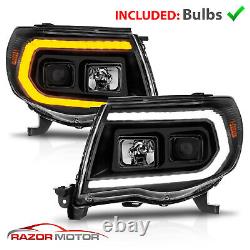 2005-2011 For Toyota Tacoma Black Sequential DRL LED C Switchback Headlights Set