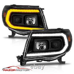 2005-2011 For Toyota Tacoma Black Sequential DRL LED C Switchback Headlights Set