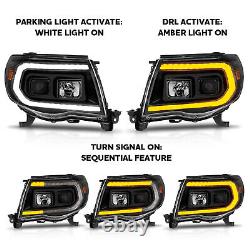 2005-2011 For Toyota Tacoma Black Sequential DRL LED C Switchback Headlights Set