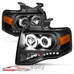 2007-2014 Ford Expedition Halo LED Black Projector Headlights Pair