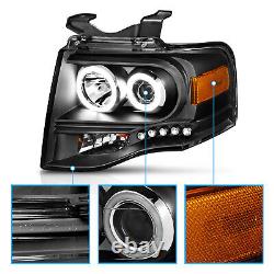 2007-2014 Ford Expedition Halo LED Black Projector Headlights Pair