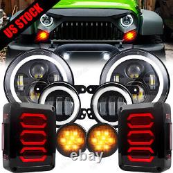 2007-2018 For Jeep Wrangler JK JKU Combo Led Halo Headlight Tail Fog Turn Lights