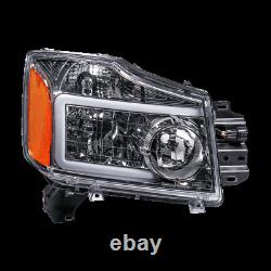 2PCS Chrome LED Bar Headlights Assembly For 2004-2015 Nissan Titan Front Lamps