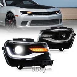 2VLAND LED Projector Headlights For 2014 2015 Chevrolet Chevy Camaro Sequential