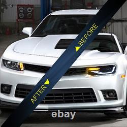 2VLAND LED Projector Headlights For 2014 2015 Chevrolet Chevy Camaro Sequential