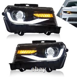 2VLAND LED Projector Headlights For 2014 2015 Chevrolet Chevy Camaro Sequential