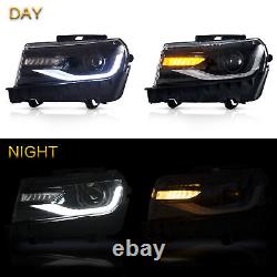 2VLAND LED Projector Headlights For 2014 2015 Chevrolet Chevy Camaro Sequential