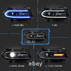 2 LED Projector Headlights RGB Color Change Lamps For 2015-2023 Dodge Charger