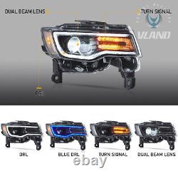 2 VLAND LED Headlights For Jeep Grand Cherokee 2014-2022 WithBlue DRL Animation