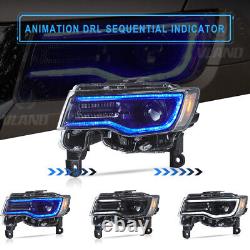 2 VLAND LED Headlights For Jeep Grand Cherokee 2014-2022 WithBlue DRL Animation