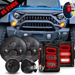 7 Halo Led Headlights Turn Tail Lights Combo For Jeep Wrangler JK JKU 2007-2017