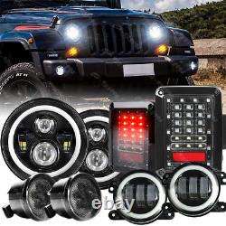 7 LED Halo Headlights Fog Turn Lamps Combo for Jeep Wrangler JK JKU Tail Lights