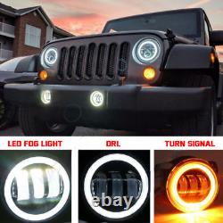 7 LED Halo Headlights Fog Turn Lamps Combo for Jeep Wrangler JK JKU Tail Lights