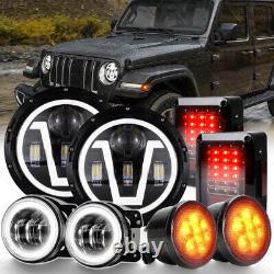 7 LED Headlights Fog & Turn Signals Tail Lights Combo For Jeep Wrangler JK JKU