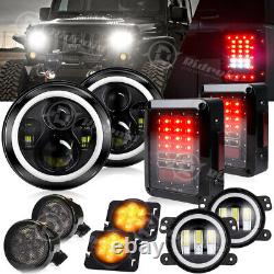 7 LED Headlights Halo Fog Turn Fender Lamp Tail Lights for Jeep Wrangler JK JKU