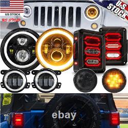 7 Led Halo Headlights Fog Turn Signals Tail Lights for Jeep Wrangler JK 07-18 A