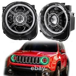 9 Inch RGB LED Headlights Halo For Jeep Renegade 2015 2016 2017 2018 2019 2020