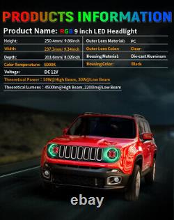 9 Inch RGB LED Headlights Halo For Jeep Renegade 2015 2016 2017 2018 2019 2020