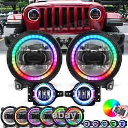 9 RGB Halo LED Headlights + Fog Lights Combo for Jeep Wrangler JL JLU Gladiator