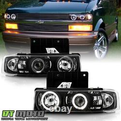 Black 1995-2005 Chevy Astro GMC Safari LED Halo Projector Headlights Left+Right