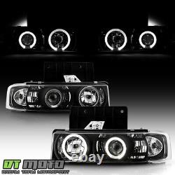 Black 1995-2005 Chevy Astro GMC Safari LED Halo Projector Headlights Left+Right