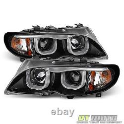 Black 2002-2005 BMW E46 Sedan 3-Series LED 3D Style Halo Projector Headlights