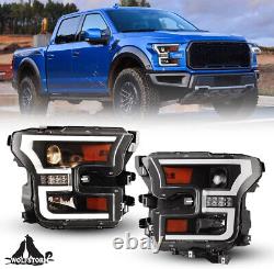 Black Clear LED Projector Headlights Replacement For 2015 2016 2017 Ford F-150