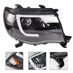 Black Clear LED Tube Projector Headlights Headlamps For 2005-2011 Toyota Tacoma