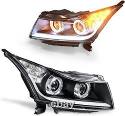 Black Headlights For 2011-2015 Chevy Cruze LED Strip DRL Projector Headlamps