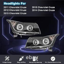 Black Headlights For 2011-2015 Chevy Cruze LED Strip DRL Projector Headlamps