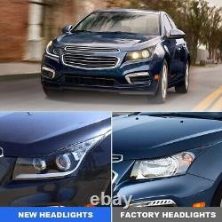 Black Headlights For 2011-2015 Chevy Cruze LED Strip DRL Projector Headlamps