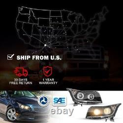 Black Headlights For 2011-2015 Chevy Cruze LED Strip DRL Projector Headlamps