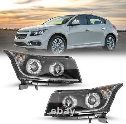 Black Headlights For 2011-2015 Chevy Cruze LED Strip DRL Projector Headlamps