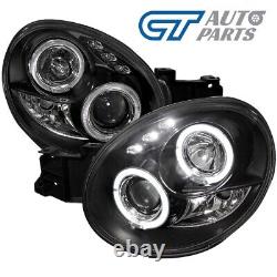 Black LED Angel Eyes Projector Headlights for 00-02 Subaru Impreza WRX STI GD