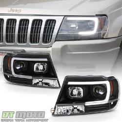 Blk 1999-2004 Jeep Grand Cherokee OPTIC LED Tube Projector Headlights Headlamps