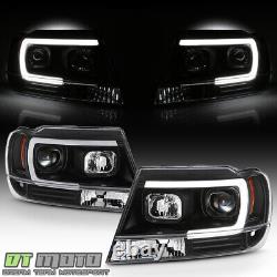 Blk 1999-2004 Jeep Grand Cherokee OPTIC LED Tube Projector Headlights Headlamps