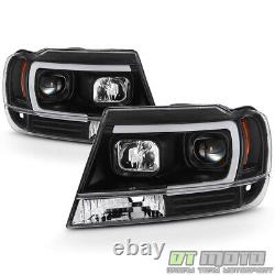 Blk 1999-2004 Jeep Grand Cherokee OPTIC LED Tube Projector Headlights Headlamps