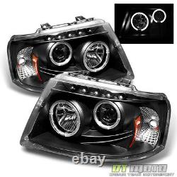 Blk 2003-2006 Ford Expedition LED Halo Projector Headlights Headlamps Left+Right