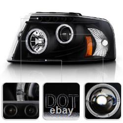 Blk 2003-2006 Ford Expedition LED Halo Projector Headlights Headlamps Left+Right