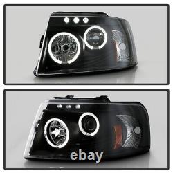 Blk 2003-2006 Ford Expedition LED Halo Projector Headlights Headlamps Left+Right