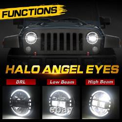 Brightest for Ford Mustang 1965-1978 Pair 7 LED Headlights Halo Angel Eyes DRL