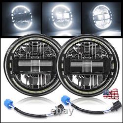 Brightest for Ford Mustang 1965-1978 Pair 7 LED Headlights Halo Angel Eyes DRL