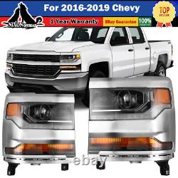 Chrome HID/Xenon LED Headlights For 2016 2017 2018 2019 Chevy Silverado 1500 Set