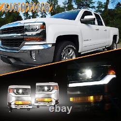 Chrome HID/Xenon LED Headlights For 2016 2017 2018 2019 Chevy Silverado 1500 Set