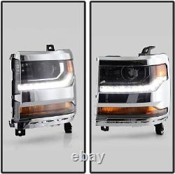 Chrome HID/Xenon LED Headlights For 2016 2017 2018 2019 Chevy Silverado 1500 Set